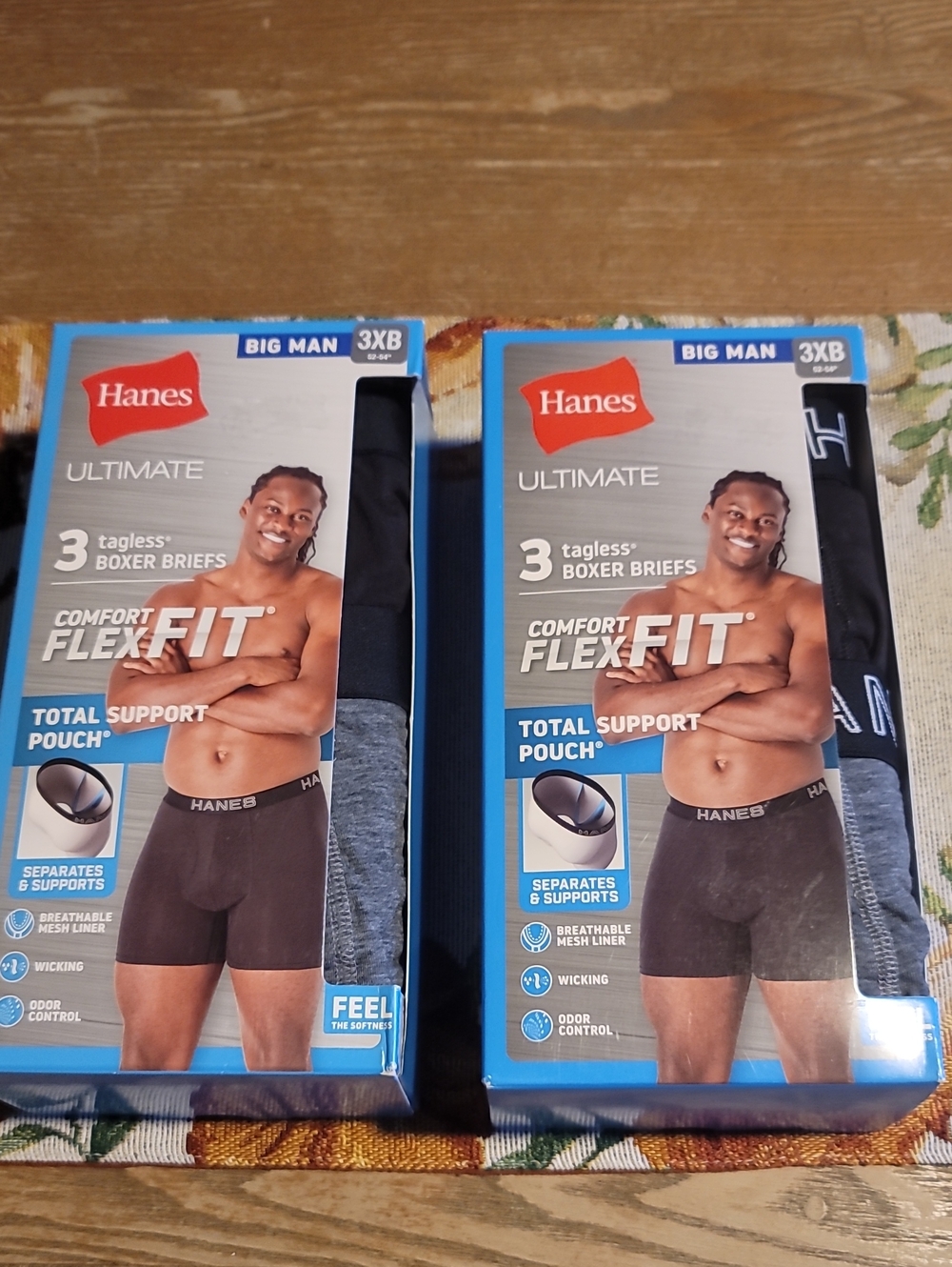 2 Packs of Hanes Ultimate Men's Tagless Boxer Briefs 3 pack - Black & Gray~3XB